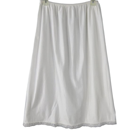 Vintage 70s Full Length White Nylon Half Slip Womens L Lace Hem USA Union Tag - Picture 2 of 10